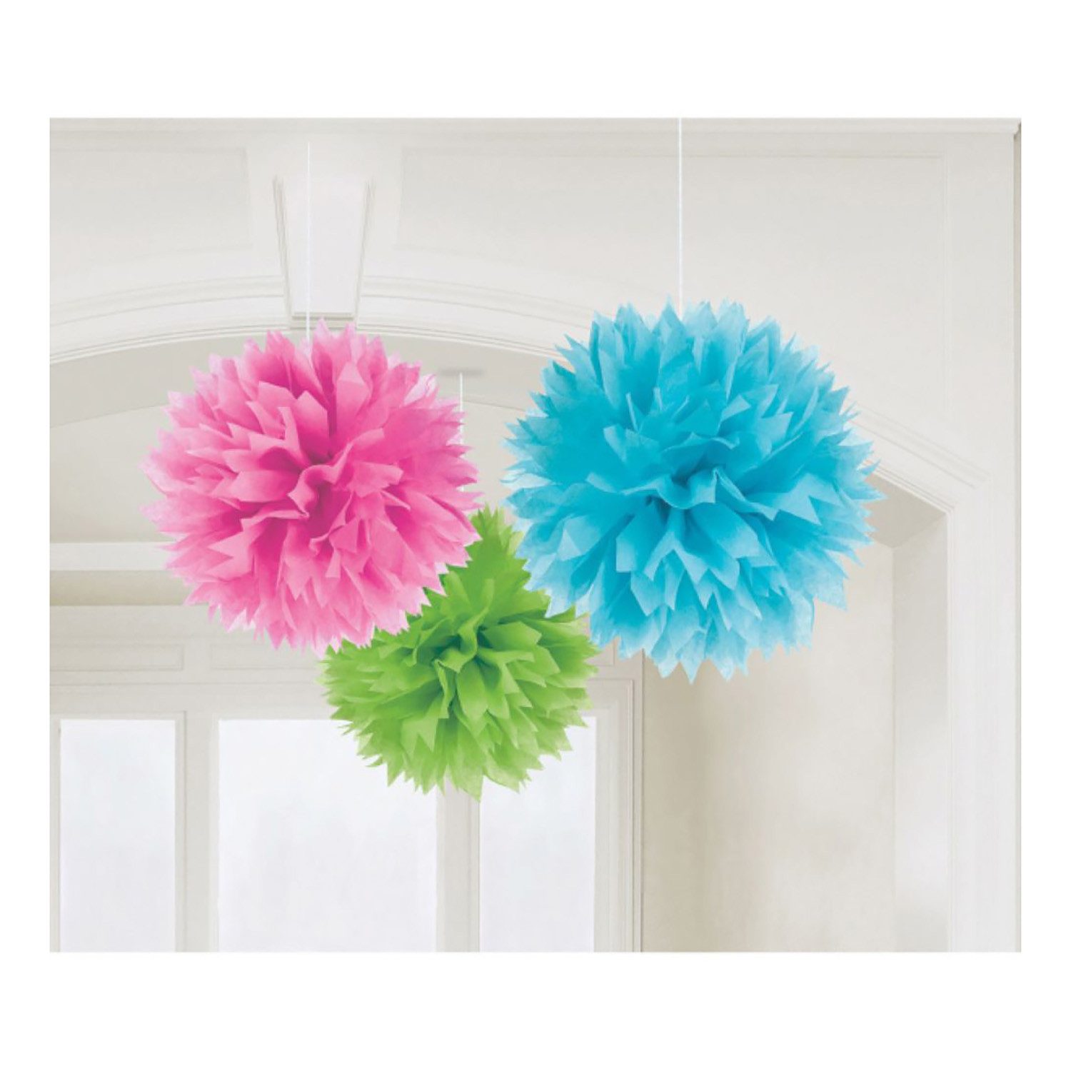 Amscan Hängedekoration Fluffy Papier Pompons Ø 40 cm - 3 Stück, Multicol