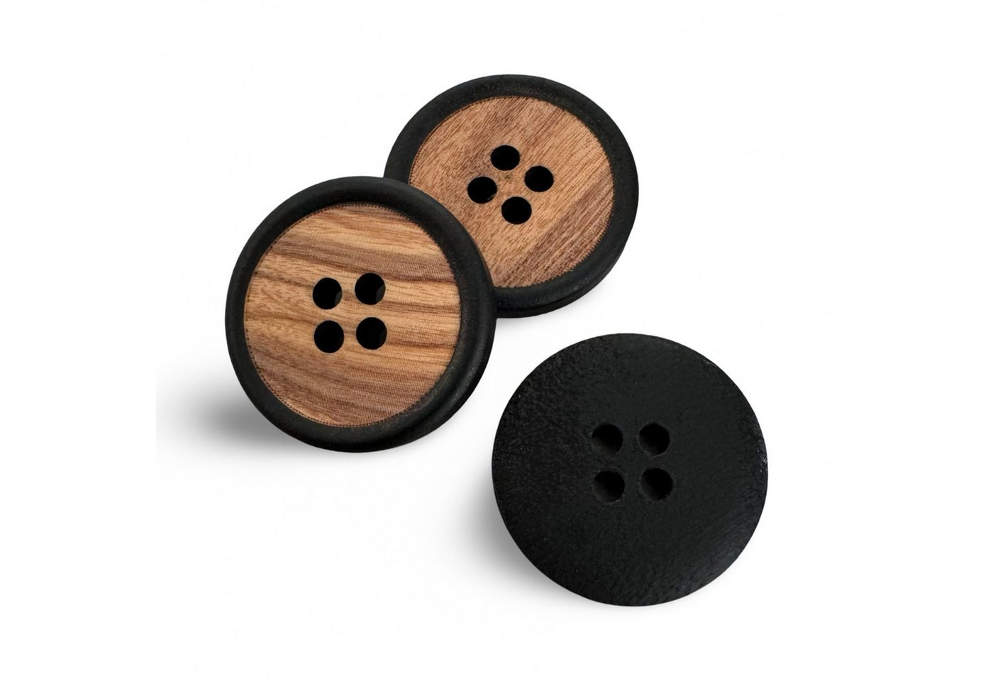 Hartmann-Knöpfe Knopf Holz Knöpfe echtes Olivenholz mit schwarz lackiertem Rand (10 Stück)