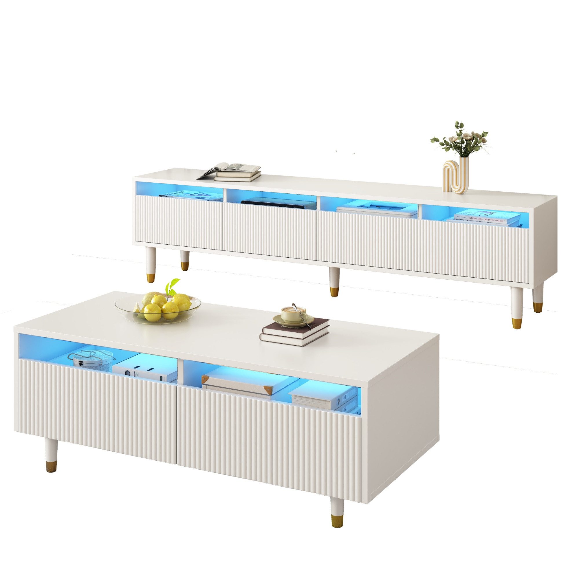 Fine Life Pro TV-Schrank Lowboard / TV‑Schrank / TV‑Lowboard mit Viertüriger Schrank