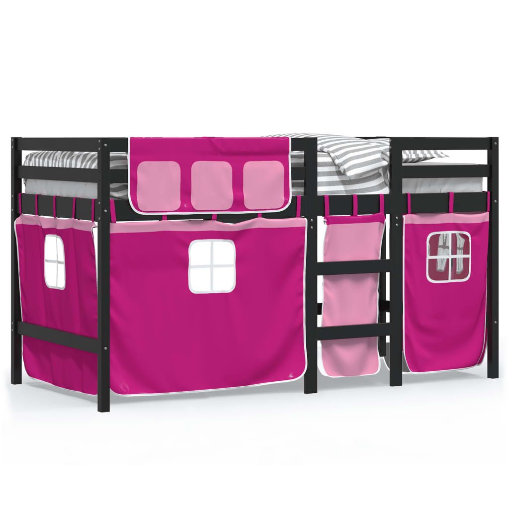 vidaXL Bett Kinderhochbett mit Vorhängen Rosa günstig online kaufen