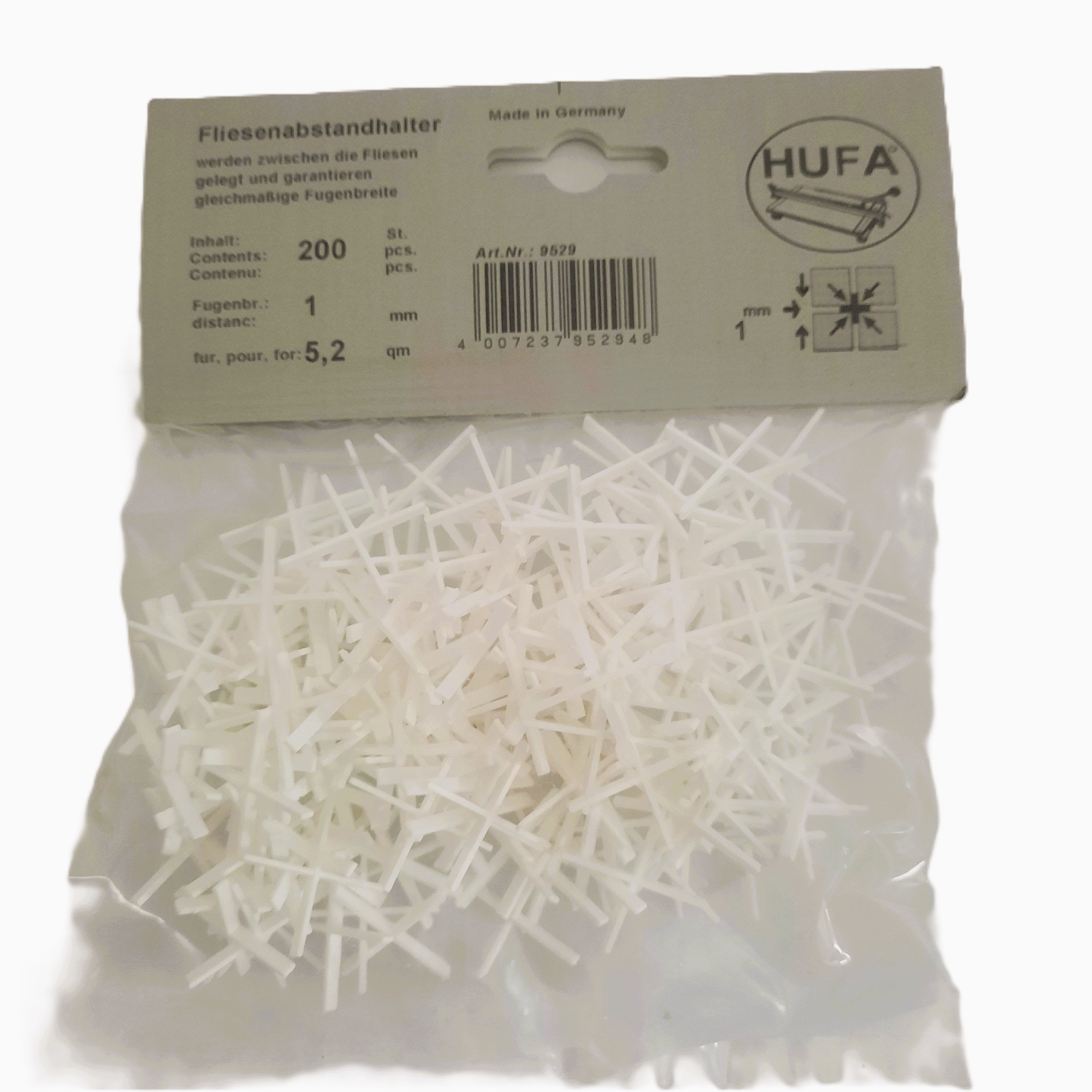 Hufa Fliesenkreuz Hufa Fliesenleger Kunststoff Fliesenkreuze weiß 1mm 200 Stück für Wand- und Bodenfliesen