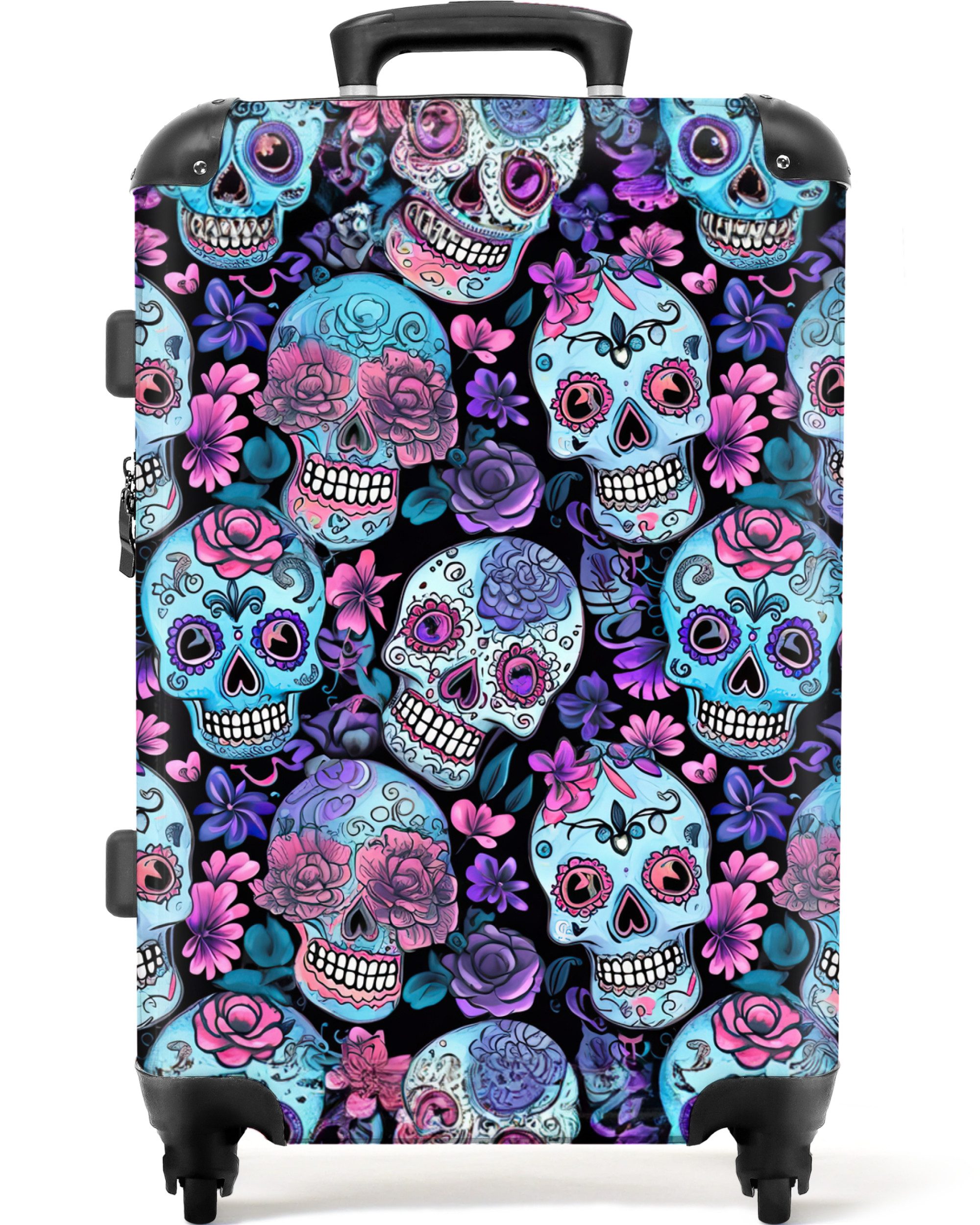 NoBoringSuitcases.com© Hartschalen-Trolley Totenkopf - Rosen - günstig online kaufen
