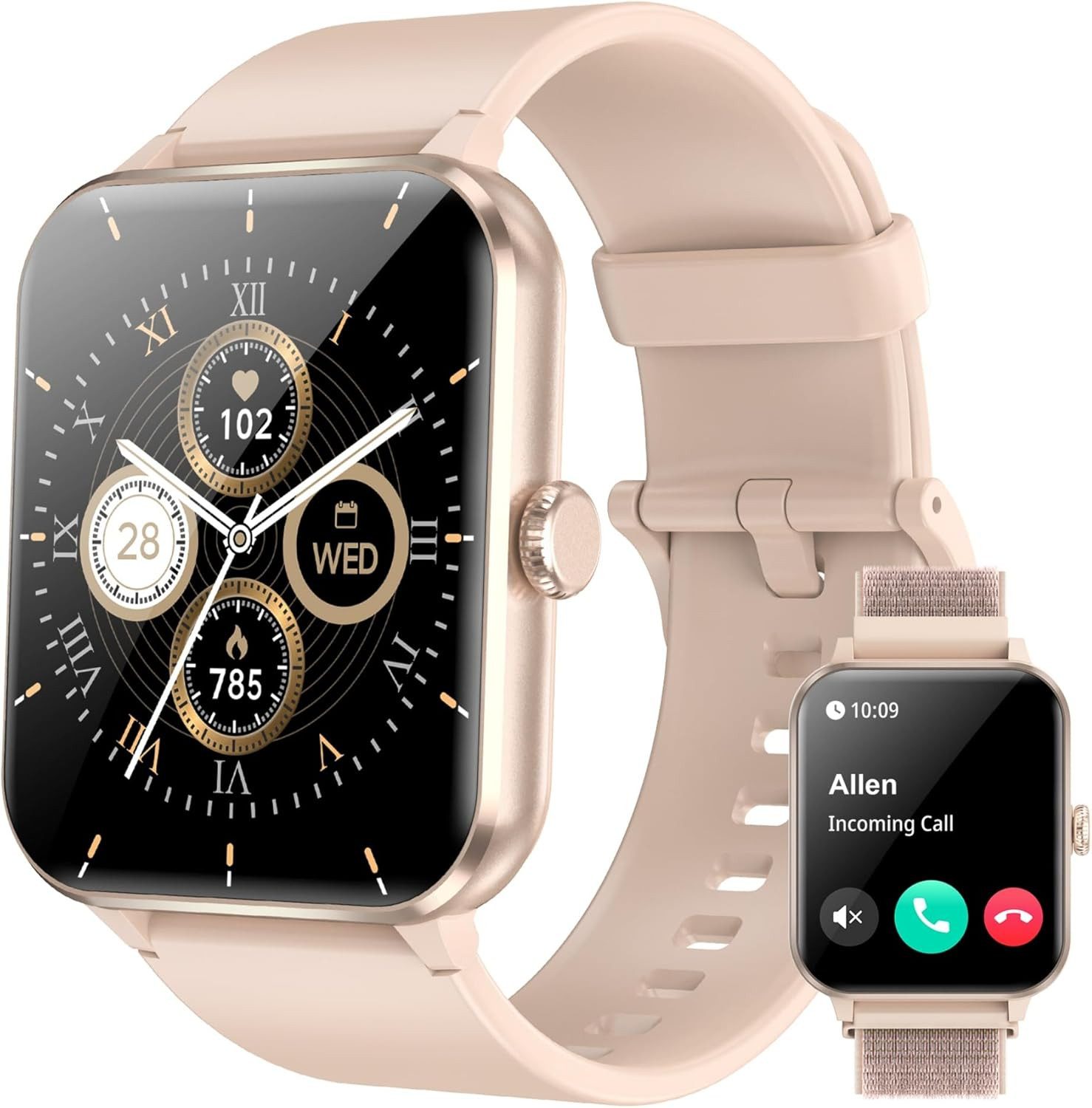 blackview Smartwatch Damen Herren mit 5 Tagen Akkulaufzeit,1,85" HD Touchscreen Smartwatch (1.85 Zoll, iOS/Android), mit Wechselband aus weichemSilikon und Ladekabel, KI-Sprachassistent, Herzfrequenz,SpO₂,Schlaf,100+ Sportmodi, 2 Armband