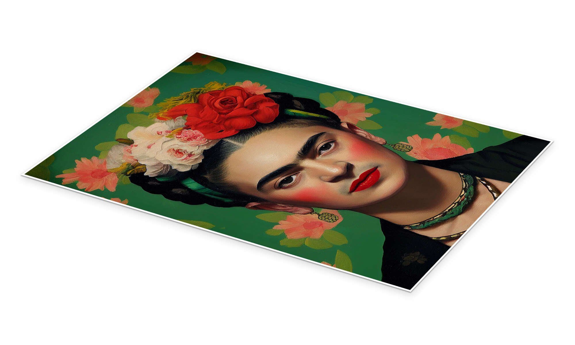 Posterlounge Wandbild Frida Kahlo mit Blumen im Haar, Olga Telnova, erhältlich als Poster, Leinwandbild, Wandsticker oder Acrylglasbild