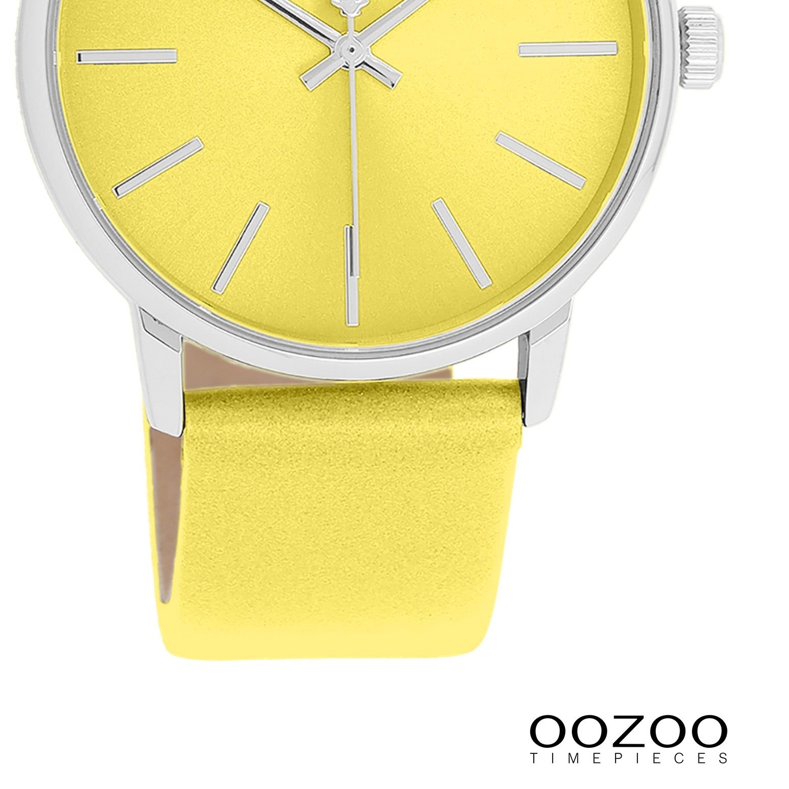 OOZOO Quarzuhr Oozoo Damen Armbanduhr gelb Analog, (Analoguhr), Damenuhr rund, mittel (ca. 36mm) Lederarmband, Casual-Style
