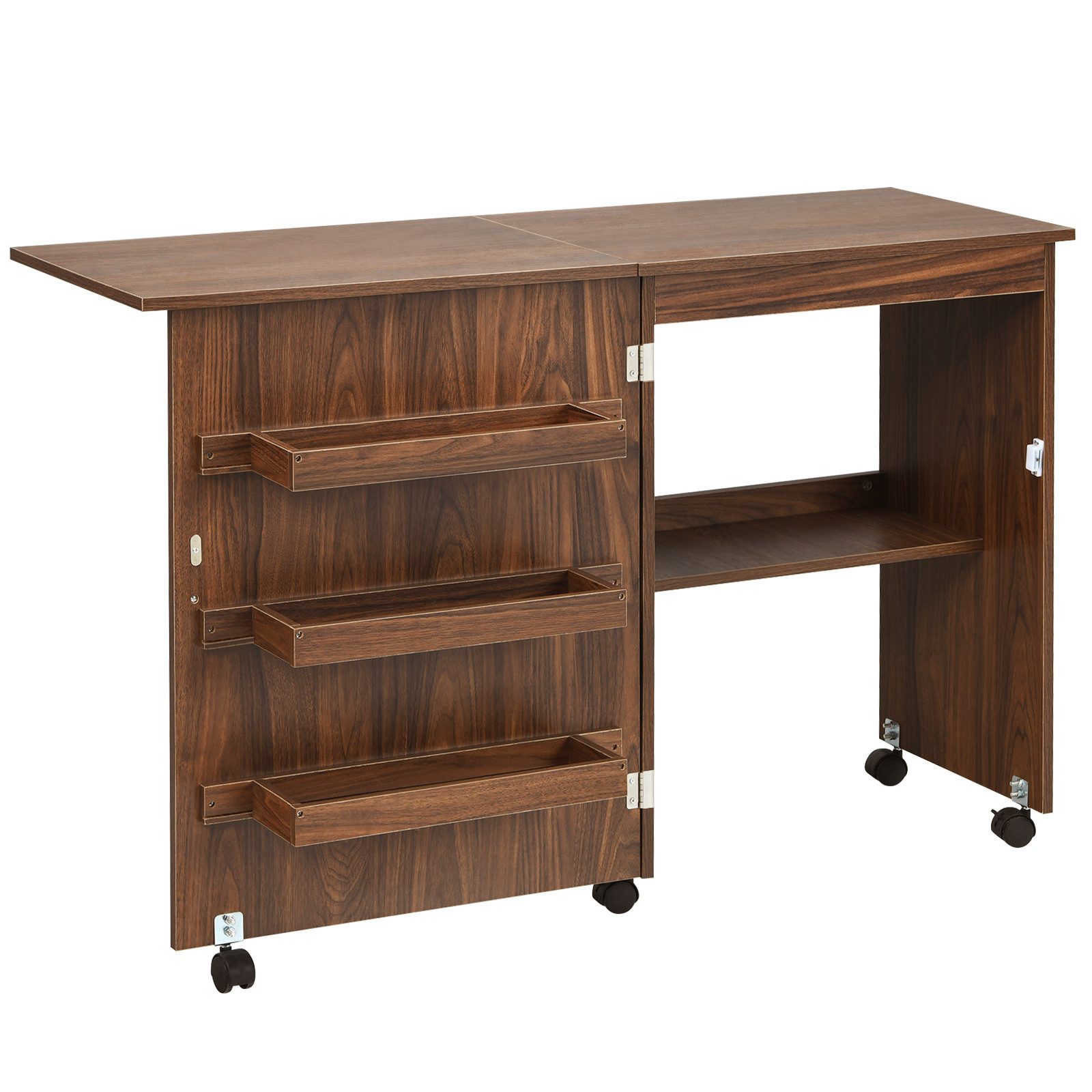 COSTWAY Regal-Schreibtisch, Nähschrank klappbar & rollbar, mit Stauraum, 118,5x40x79,5cm