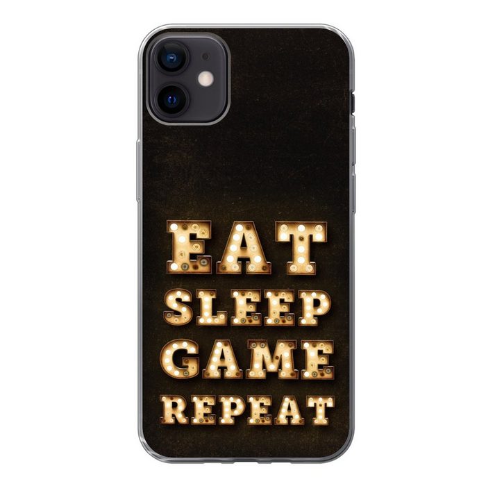 MuchoWow Handyhülle Spiele - Spiele - Zitate - Sprichwörter - Eat sleep game repeat Handyhülle Apple iPhone 12 Mini Smartphone-Bumper Print Handy