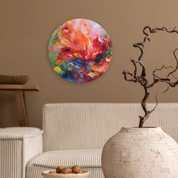 MuchoWow Gemälde Ölgemälde - Kunst - Abstrakt - Farbenfroh, (1 St), Kreis Wanddekoration Forex, Rundes Wandbild, Wohnzimmer, 30x30 cm