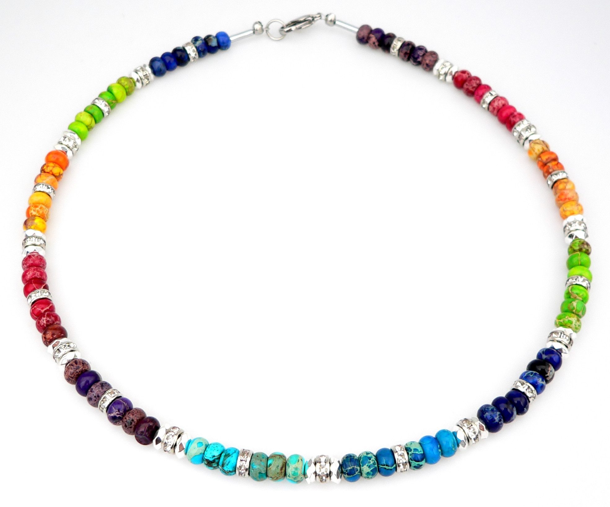 traumschmuck Collier 042a Collier Edelstein Imperial Jaspis Rondell Strass bunt mehrfarbig (inkl Schmuckbox), handgefertigt, verstellbare Gesamtlänge, einreihig