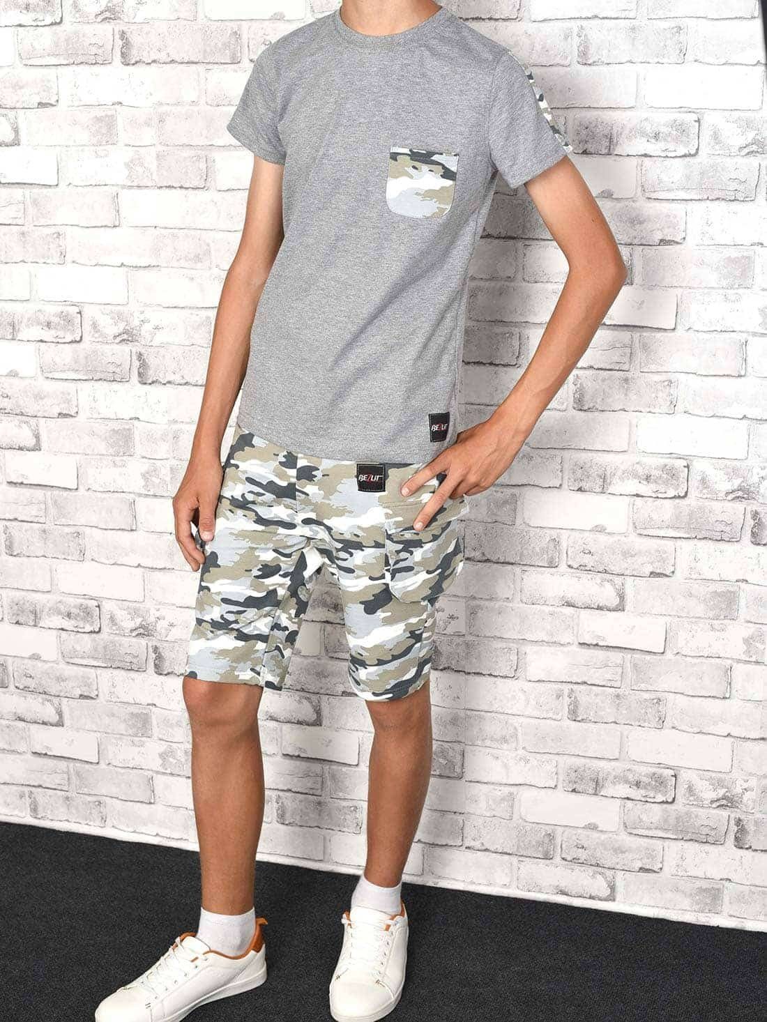 BEZLIT T-Shirt & Shorts Jungen Shorts Grau casual Cargo Set / Sommer und Grau (1-tlg) Camouflage T-Shirt
