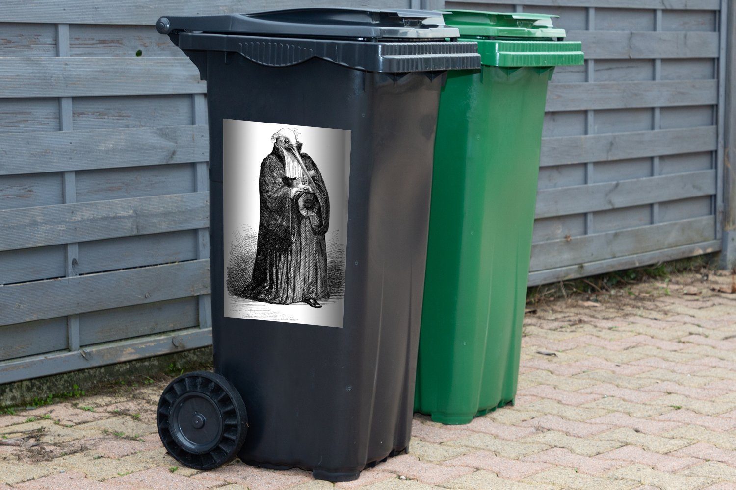 Richter Eine MuchoWow Illustration als Container, Mülleimer-aufkleber, (1 Mülltonne, Sticker, Wandsticker St), Abfalbehälter Storchs eines