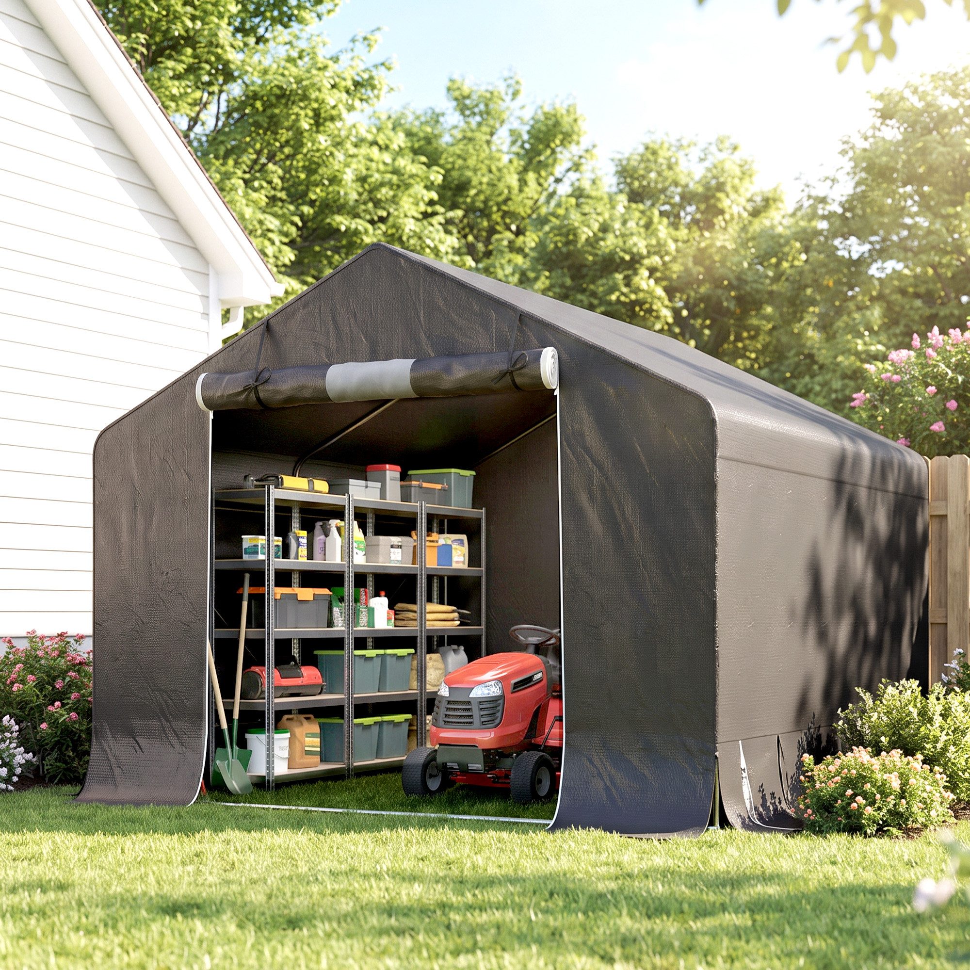 Outsunny Gerätezelt Garagenzelt 300 x 300 x 210 cm wasserdicht Fahrradgarage, Personen: 1 (wasserdicht Fahrradgarage, 1 tlg., Garagenzelt), für Gartengeräte Fahrräder, Dunkelgrau