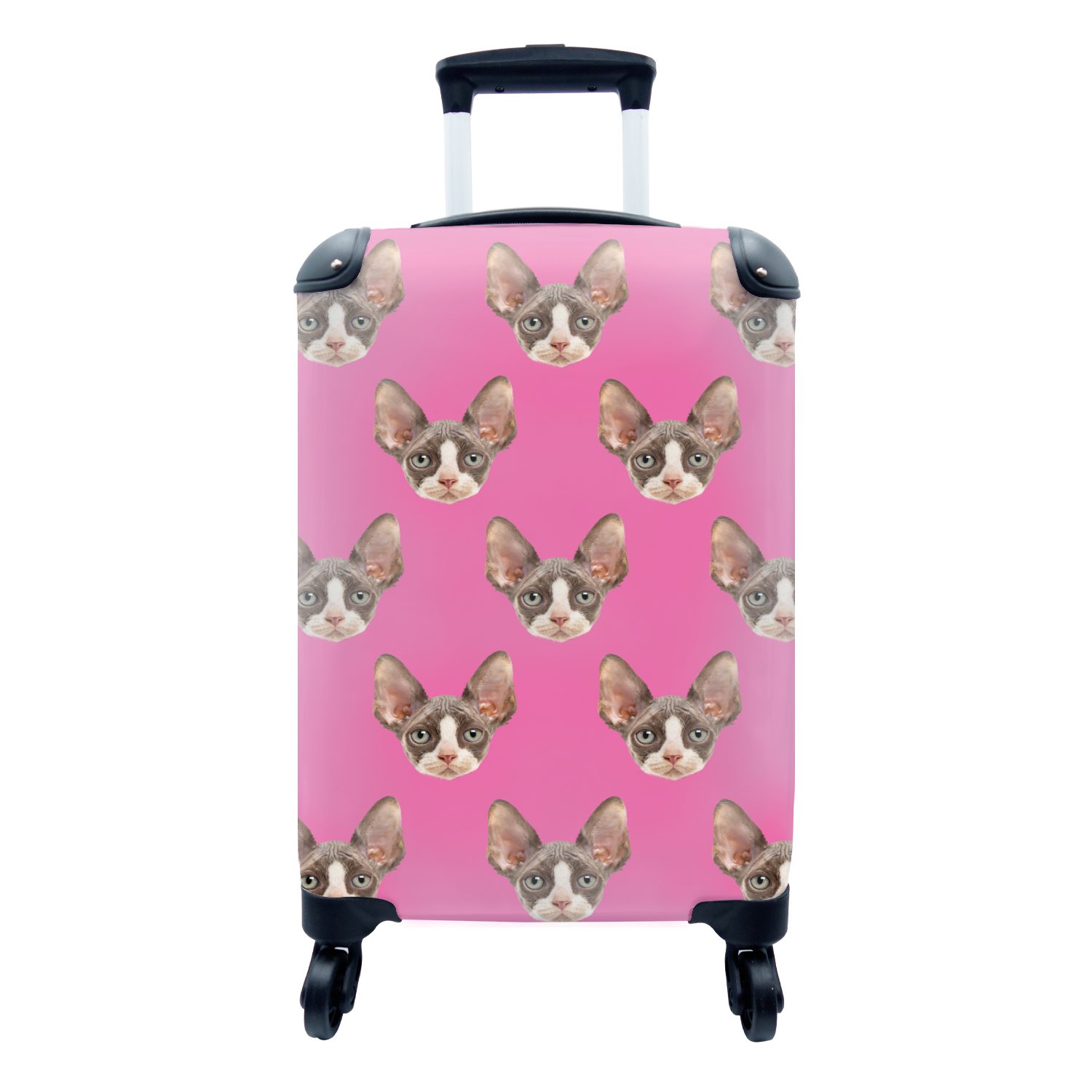 MuchoWow Handgepäckkoffer Katze - Rosa - Muster, 4 Rollen, Reisetasche mit rollen, Handgepäck für Ferien, Trolley, Reisekoffer