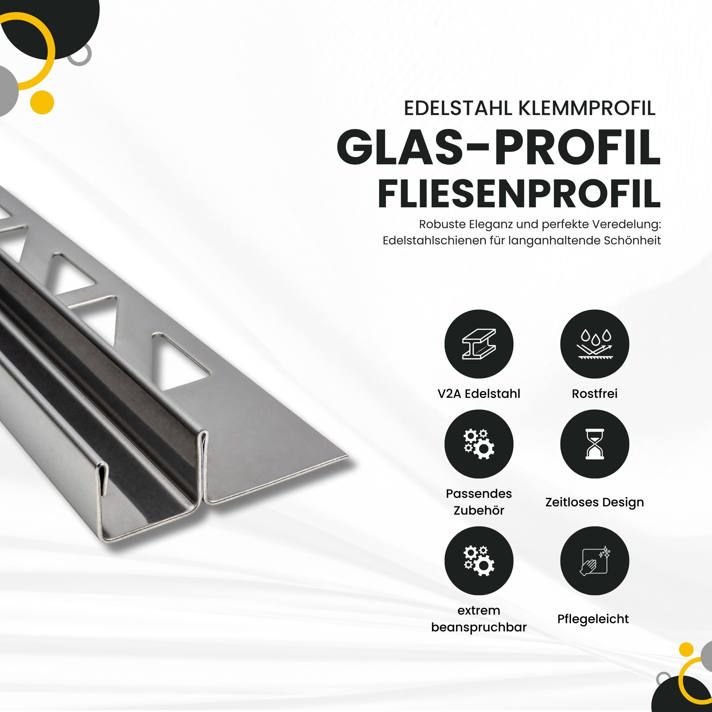 tktrading24 Abschlussprofil Glas-Fliesenprofil Edelstahl Klemmprofil Wandprofil V2A 2 m H12,5 mm – Bild 2 von 5