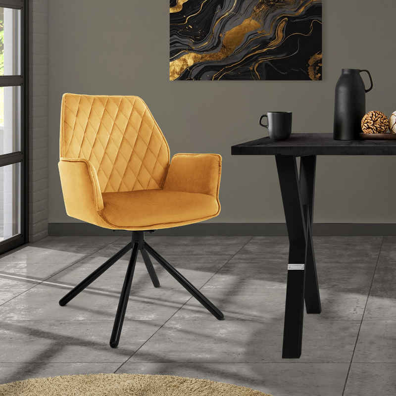 ML-DESIGN Stuhl Drehstuhl mit Armlehne & Rückenlehne Ergonomische mit Metallbeine (1 St), Armlehnstuhl Gelb aus Samt 180° Drehbar ergonomische Sessel