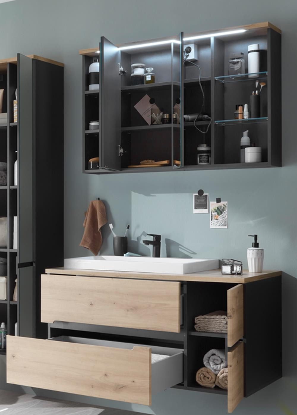 PREISBRECHER Badezimmer-Set Memphis, (2-tlg), (2-tlg) Grau / Artisan Eiche günstig online kaufen