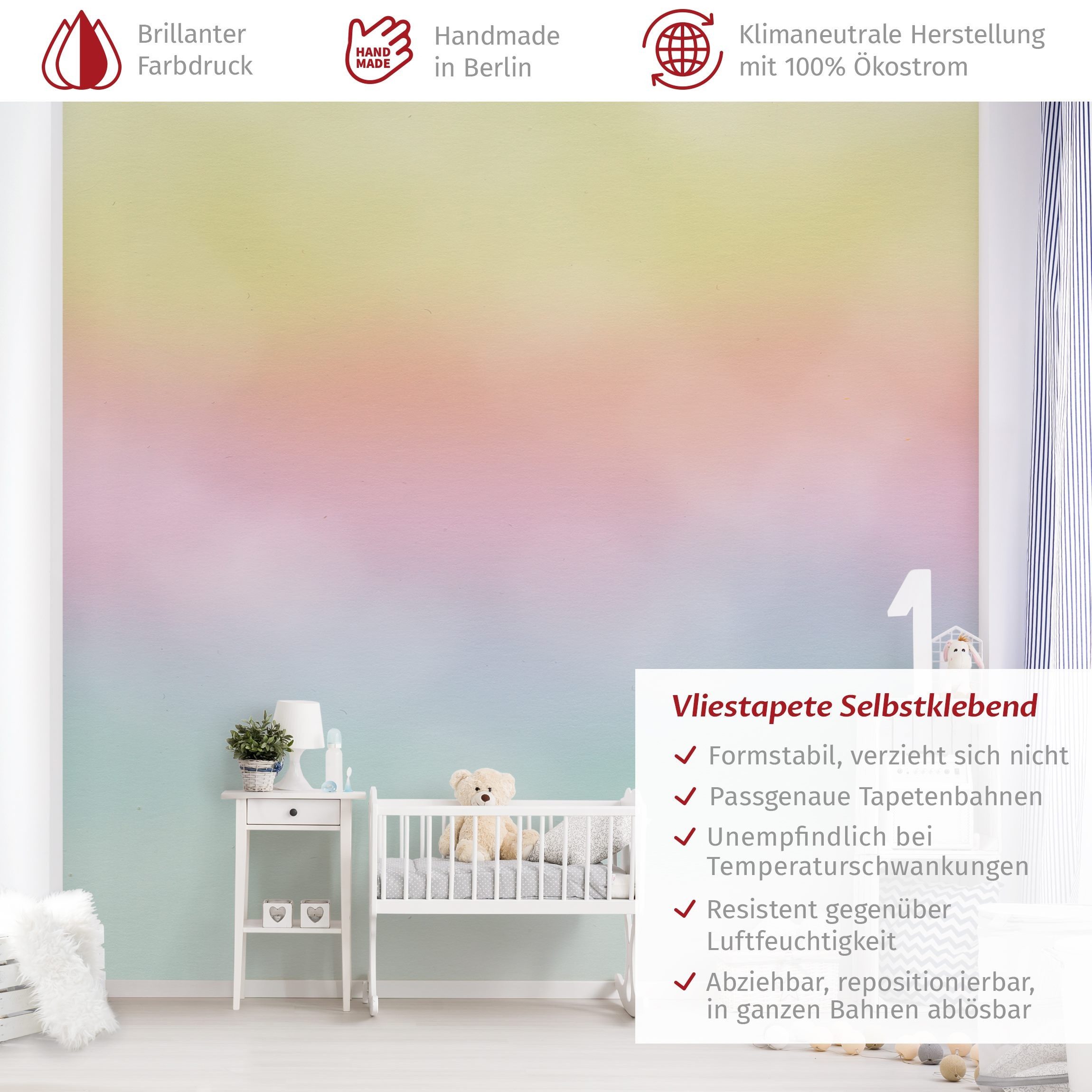 Bilderdepot24 Kindertapete Regenbogen Wasserfarben Illustration Kinder günstig online kaufen