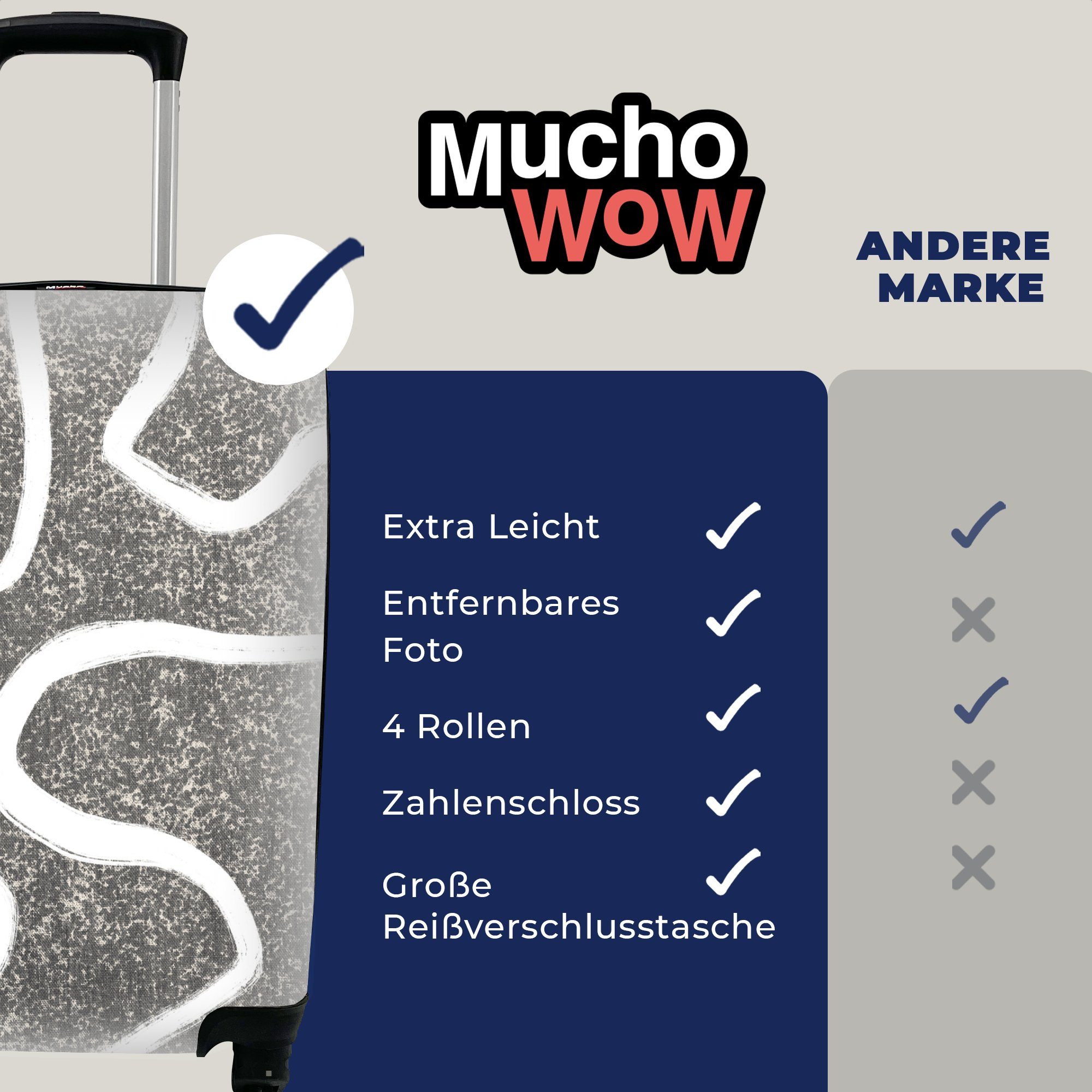 MuchoWow Handgepäckkoffer Reisetasche Design, Ferien, für Reisekoffer Minimalismus Rollen, Trolley, Handgepäck - mit rollen, 4 - Abstrakt