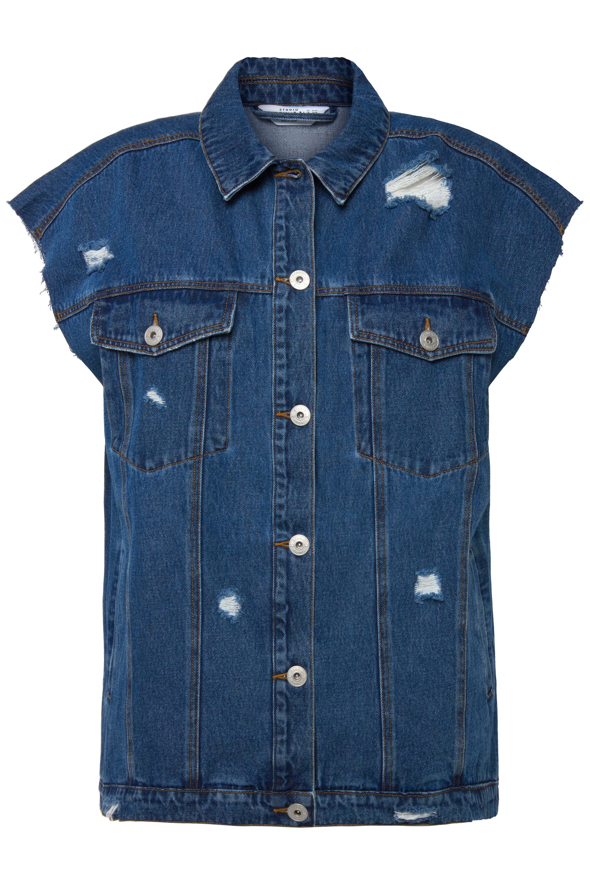 Studio Untold Steppweste Jeansweste oversized Destroy-Effekte günstig online kaufen