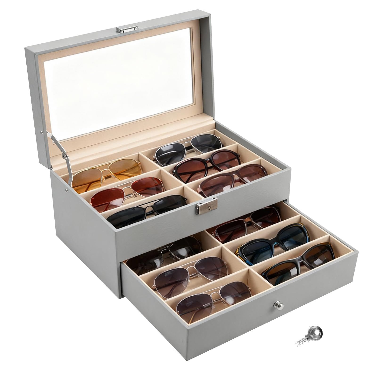 Youyijia Brillenetui Brillenbox für 8 Fächer Brillen Brillenkoffer Sonnenbrillen, 8 Brillenbox