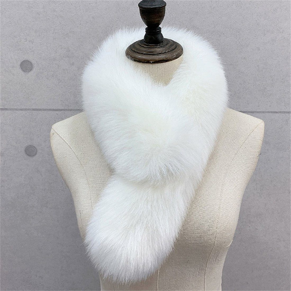 DÖRÖY Modeschal Damen Kunstpelz Warm Plüsch Schal,Winter Solid Farbe Haar Kragen Schal Weiß