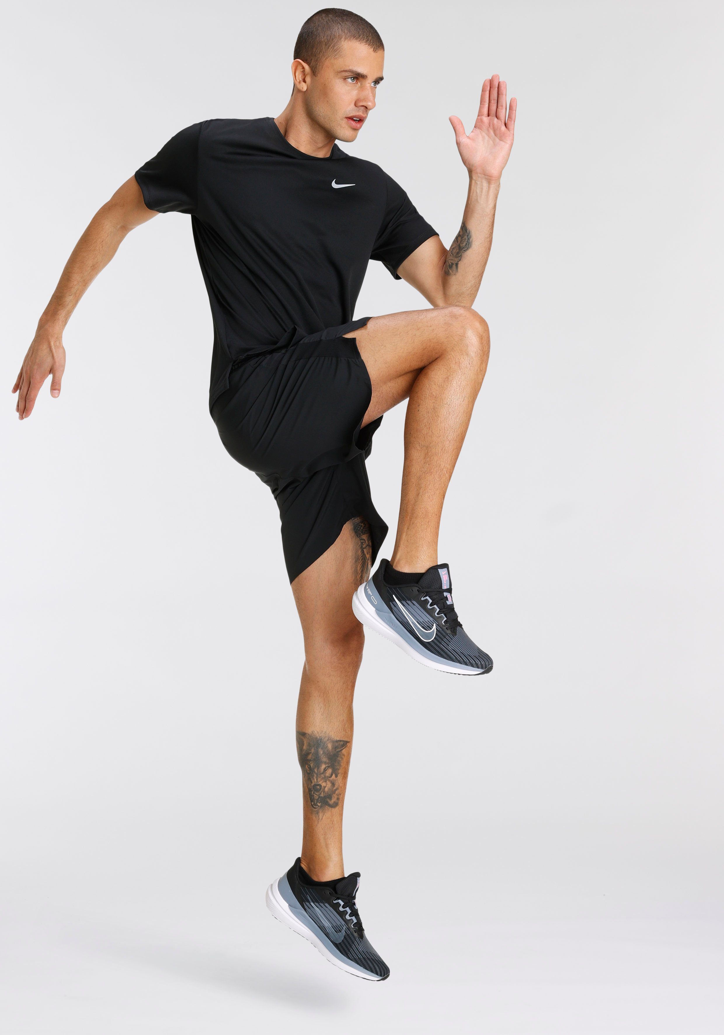Nike Laufshirt MILER RUNNING SILV DRI-FIT TOP BLACK/REFLECTIVE MEN'S UV SHORT-SLEEVE