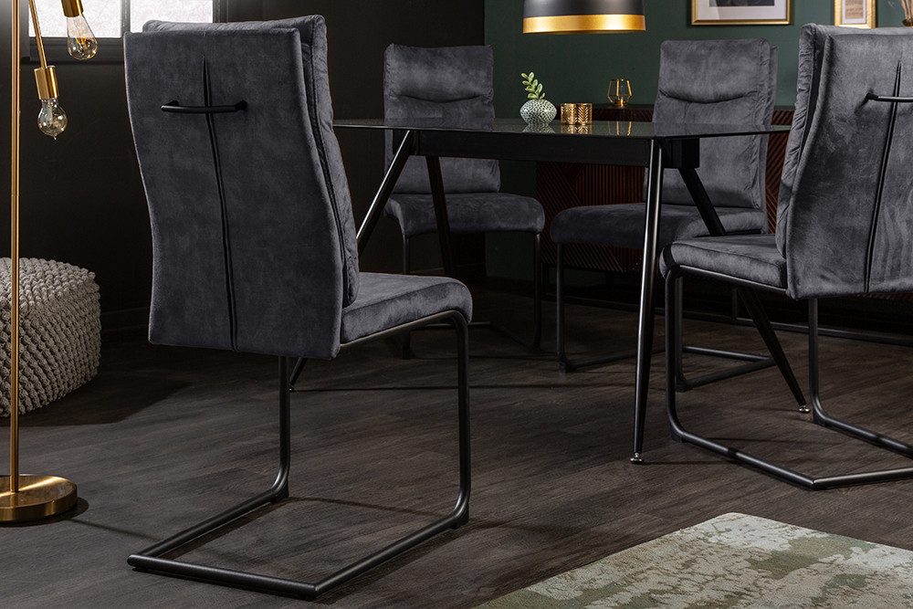 riess-ambiente Freischwinger COMFORT grau, Esszimmer · Samt · Metall · Modern Design – Bild 3 von 5