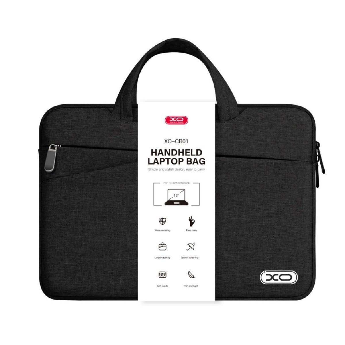 XO Laptoptasche XO Laptoptasche CB01 13", Spritzwassergeschützt, Versteckte Griffe, Versteckte Griffe, Flanell