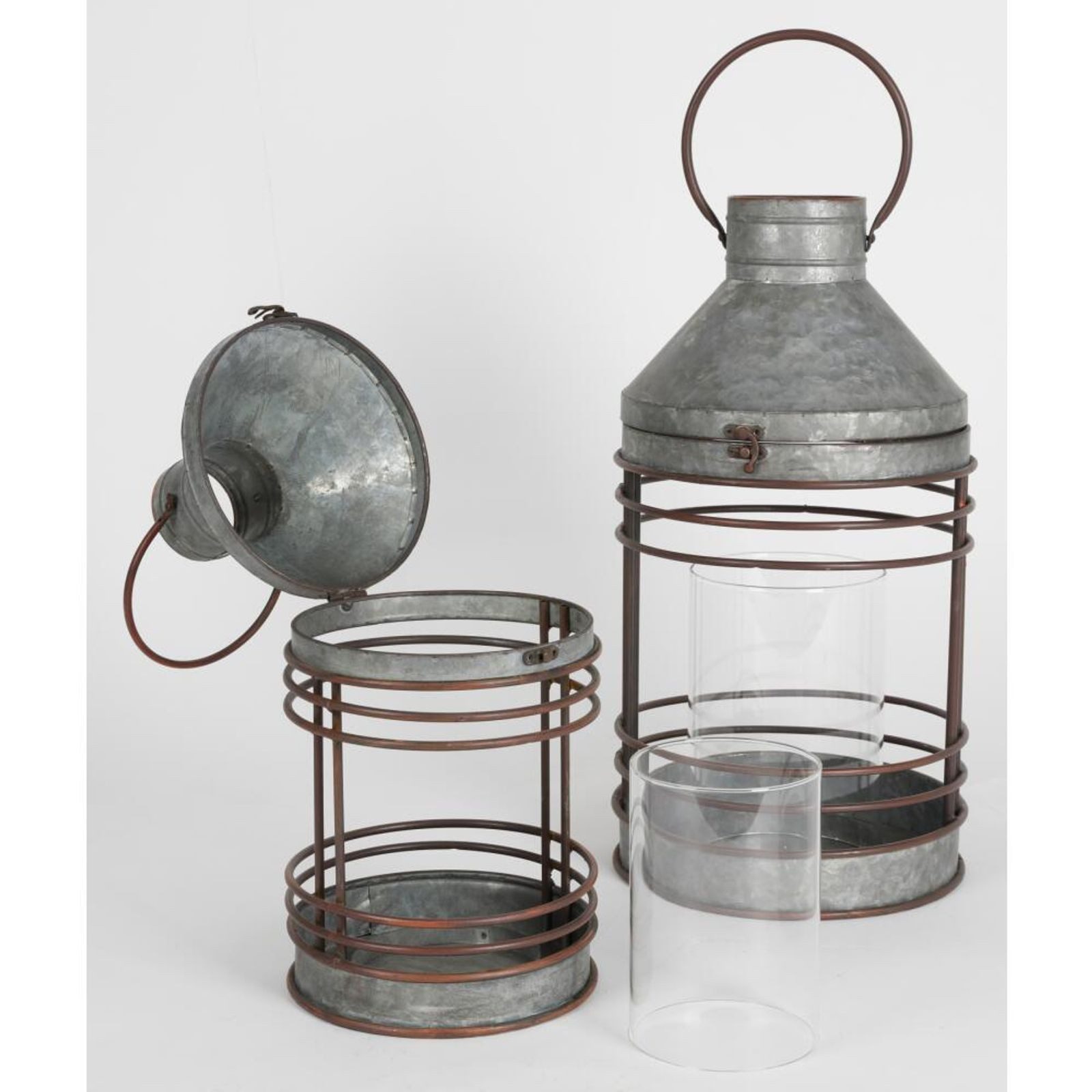 BURI Kerzenlaterne Laternen-Set Zink 2tlg Outdoor Windlicht Gartenlaterne Industrie Stil