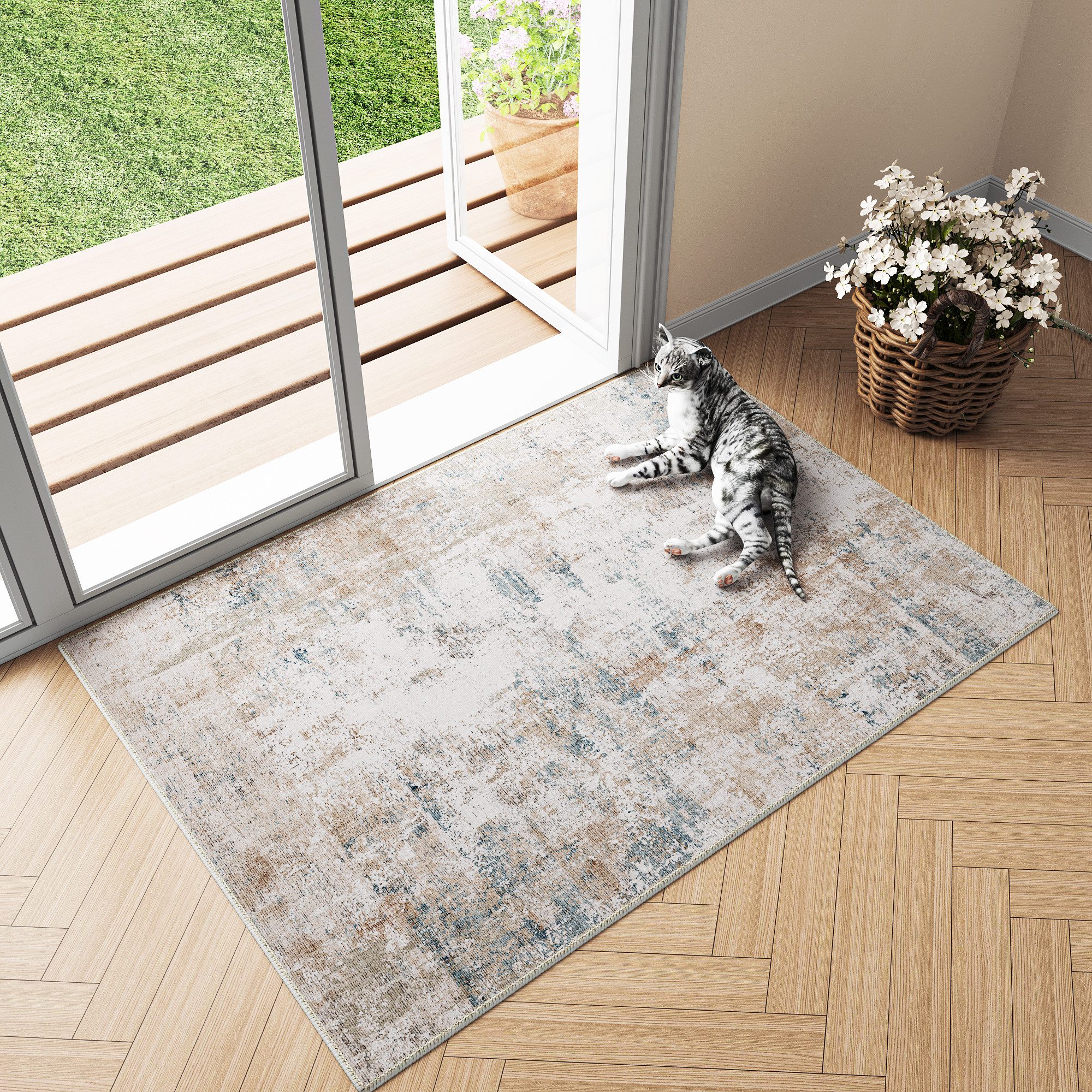PURECOZY Teppich Verschiedene Größen, Waschbar & Rutschfest, abstrakter Stil, Rechteckig, Höhe: 6.1 mm, für Wohnzimmer, Schlafzimmer, Flur, Küche & Eingangsbereich