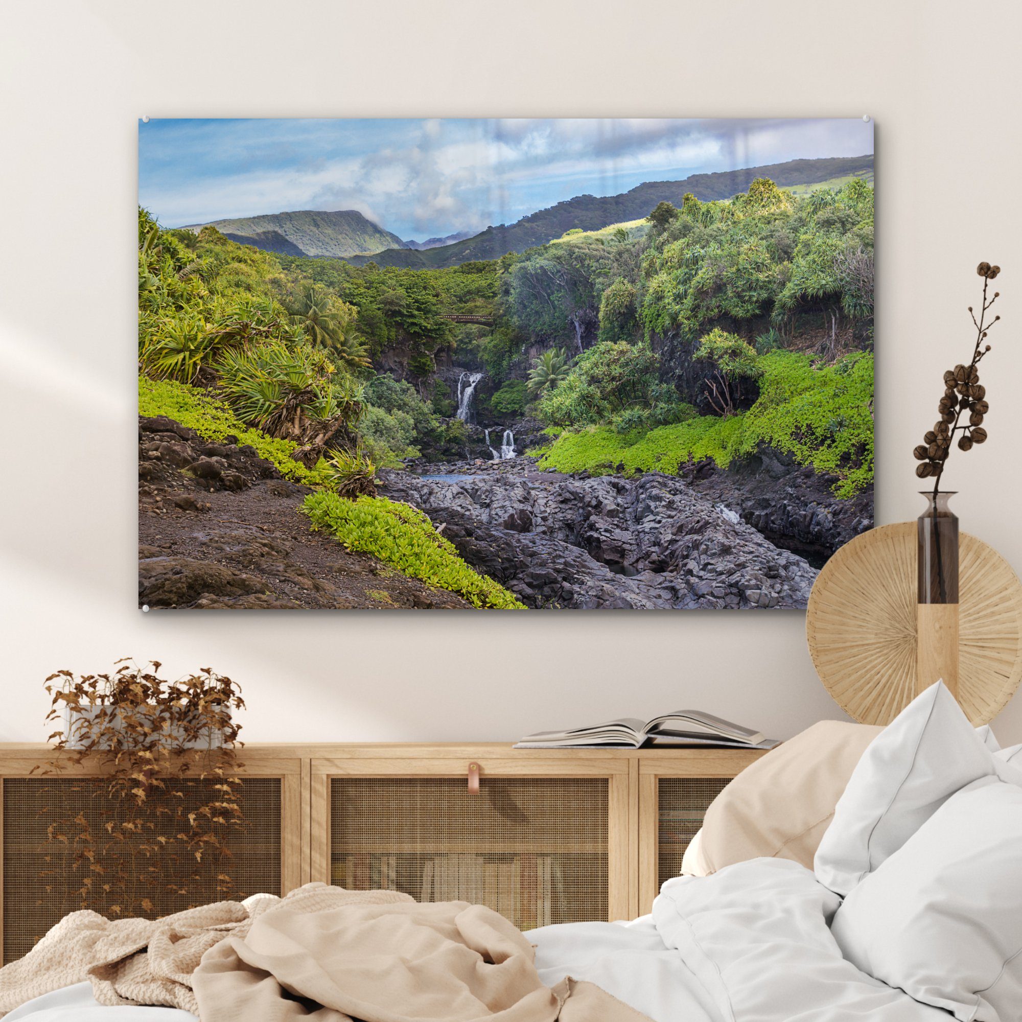 Schlafzimmer MuchoWow St), Vulkan Haleakala, Acrylglasbild & Wasserfälle Wohnzimmer Acrylglasbilder dem auf (1