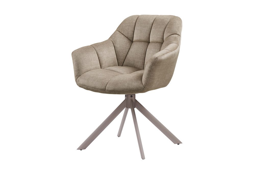 riess-ambiente Polsterstuhl PAPILLON beige/greige - Samt, Metall, mit Armlehne, drehbar, modern (Einzelartikel, 1 St), mit 180° Drehfunktion und Autoreturn – ideal für elegante Esszimmer