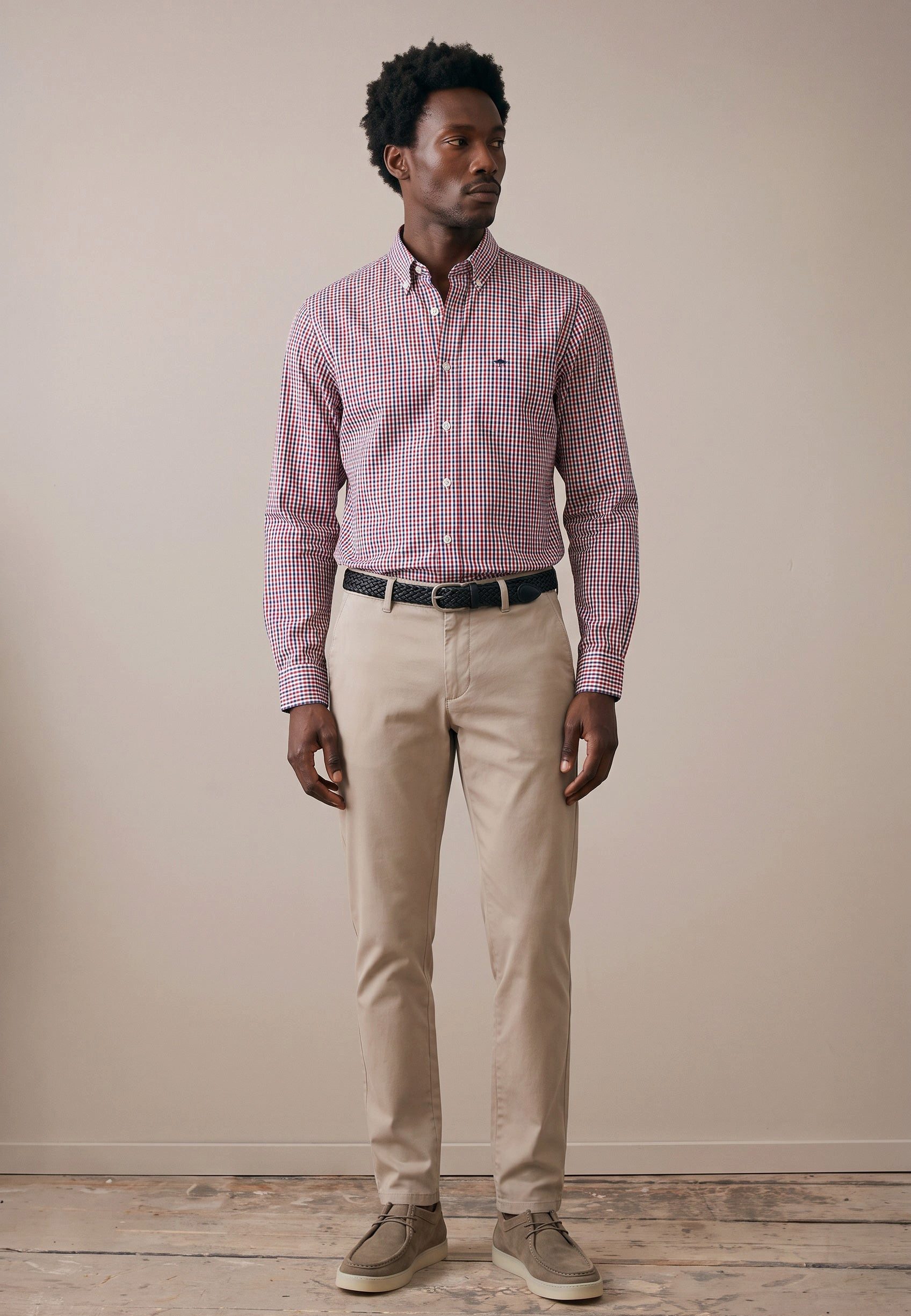 FYNCH-HATTON Karohemd aus reiner Baumwolle mit Button-Down-Kragen Button-Down-Kragen