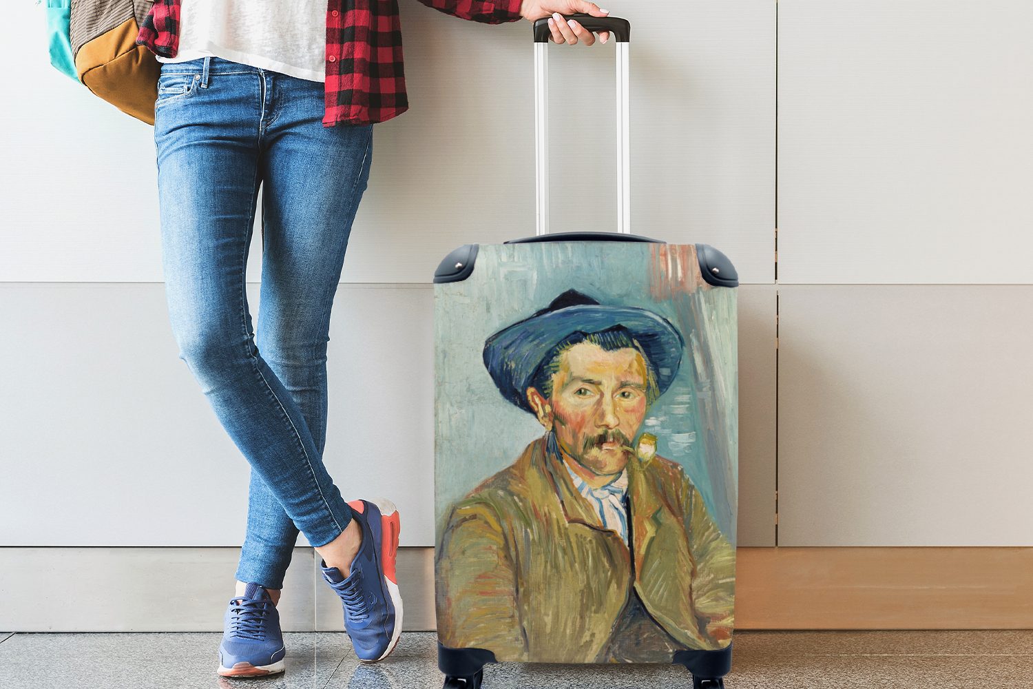 Rollen, Gogh, mit Reisetasche Handgepäck rollen, Raucher - Der für Vincent MuchoWow Ferien, Reisekoffer 4 Trolley, van Handgepäckkoffer