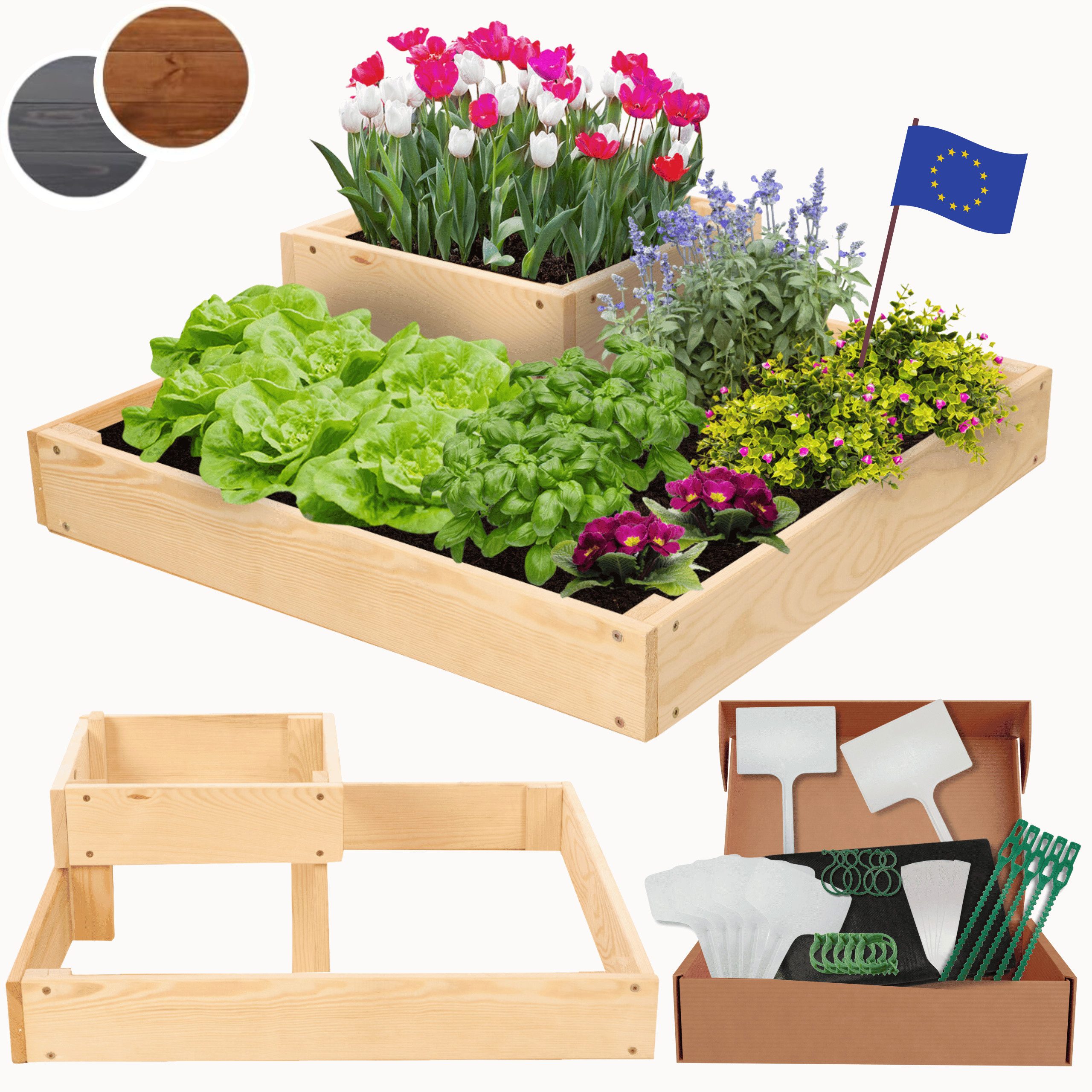Modo24 Hochbeet ZP08 Kräuterbeet, Gartenbeet, Pflanzkasten, Blumenbeet, Gemüsegarten, für Garten und Terrasse, Kiefernholz Massivholz, Höhe 36 cm, 3 Farben