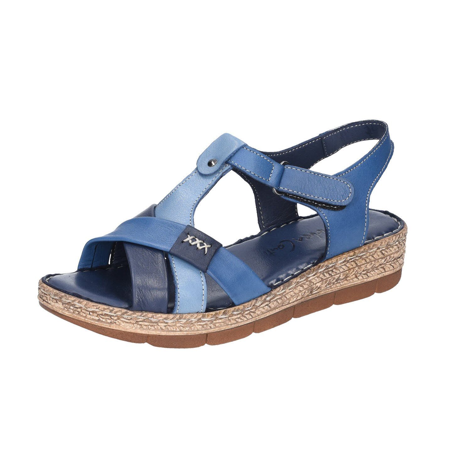 Andrea Conti Keil-Sandale Blau Bast Sandalette