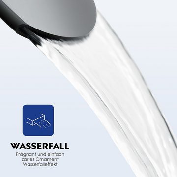 OULENBIYAR Waschtischarmatur Wasserfall-Wasserhahn Mischbatterie, Einhebel-Badezimmerarmatur 18 cm Kurz Waschtischarmatur Armatur aus Edestahl