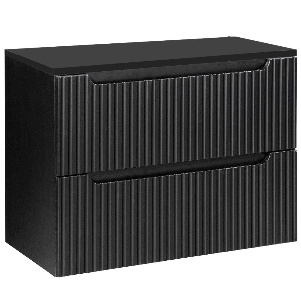 Lomadox Waschtisch NEWPORT-56-BLACK, 80cm Waschbeckenschrank 40cm tief Badezimmerschrank schwarz 2 Auszüge