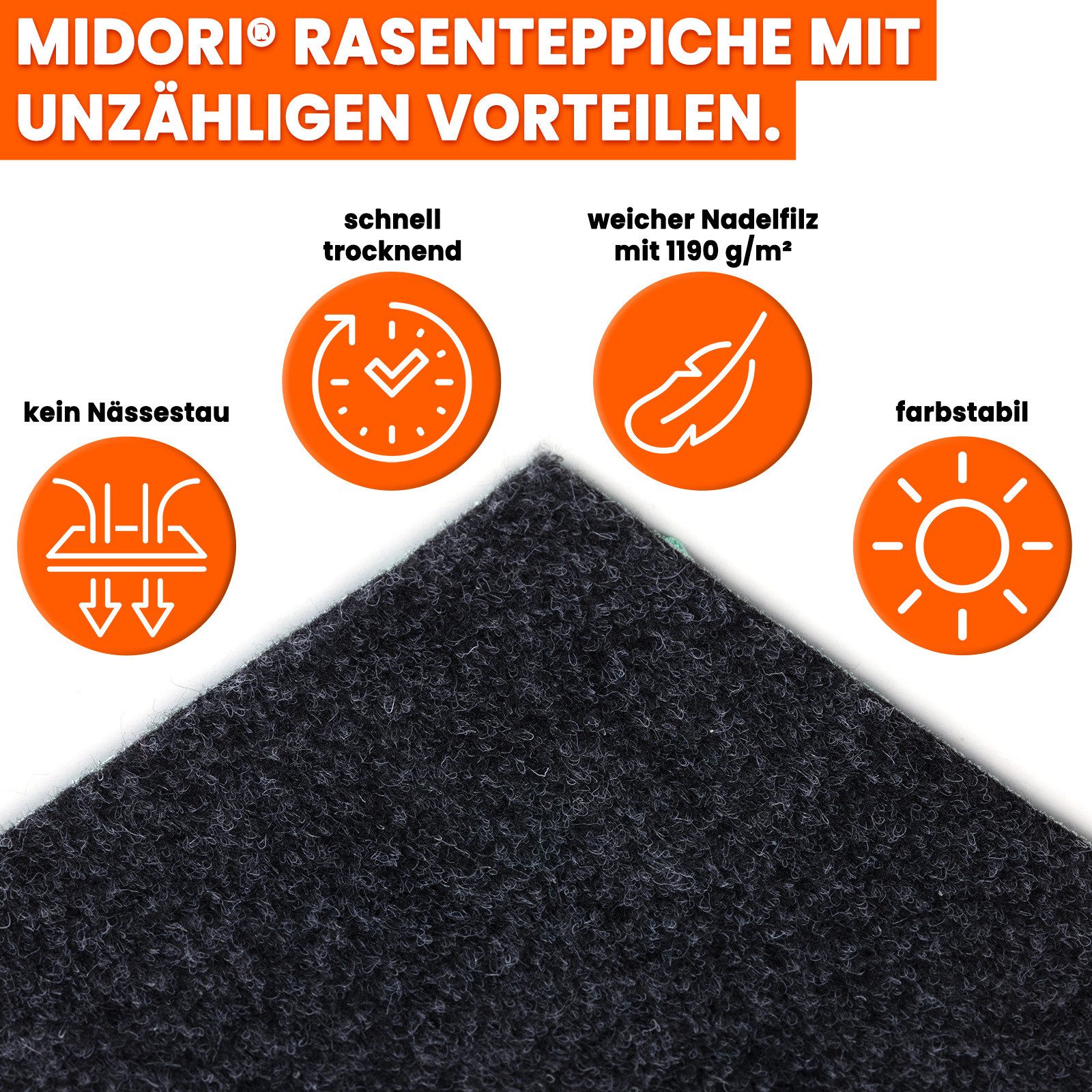 Midori Rasenteppich, Rasenteppich Kunstrasen Drainage-Noppen 67x50 cm Schwa günstig online kaufen