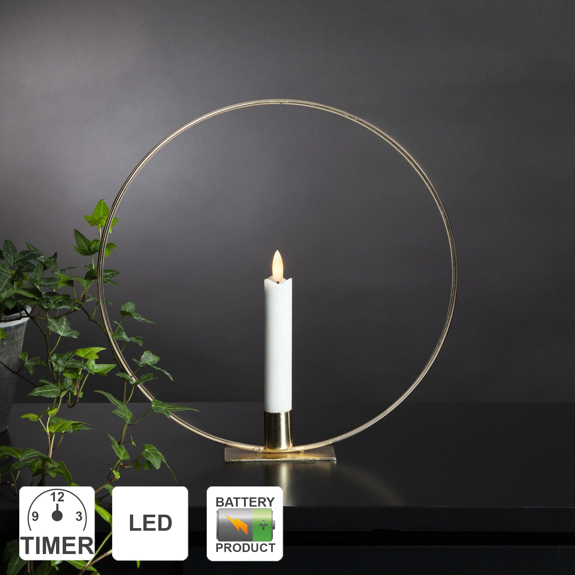 Batterie STAR Deko und Dekolicht Timerfunktion mit LED Kerzen Deko TRADING Flamme Wohnzim Star Ring, Trading