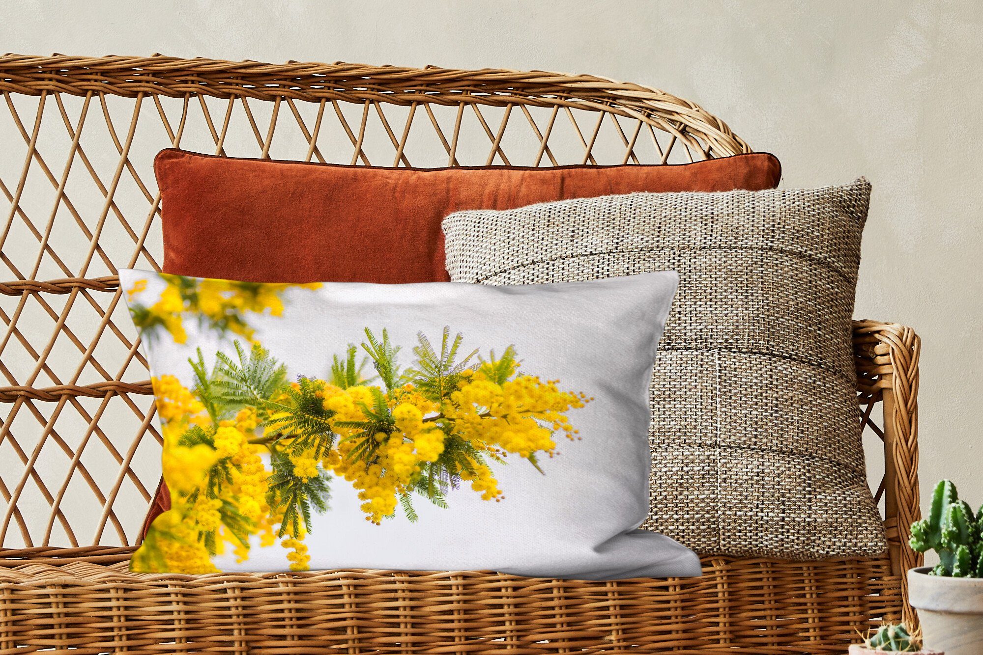 MuchoWow Dekokissen Gelbe Mimosenpflanze, Dekoration, mit Dekokissen Zierkissen, Schlafzimmer Füllung, Wohzimmer