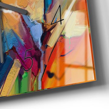 DEQORI Wanduhr 'Farbenreiches Ölgemälde' (Glas Glasuhr modern Wand Uhr Design Küchenuhr)