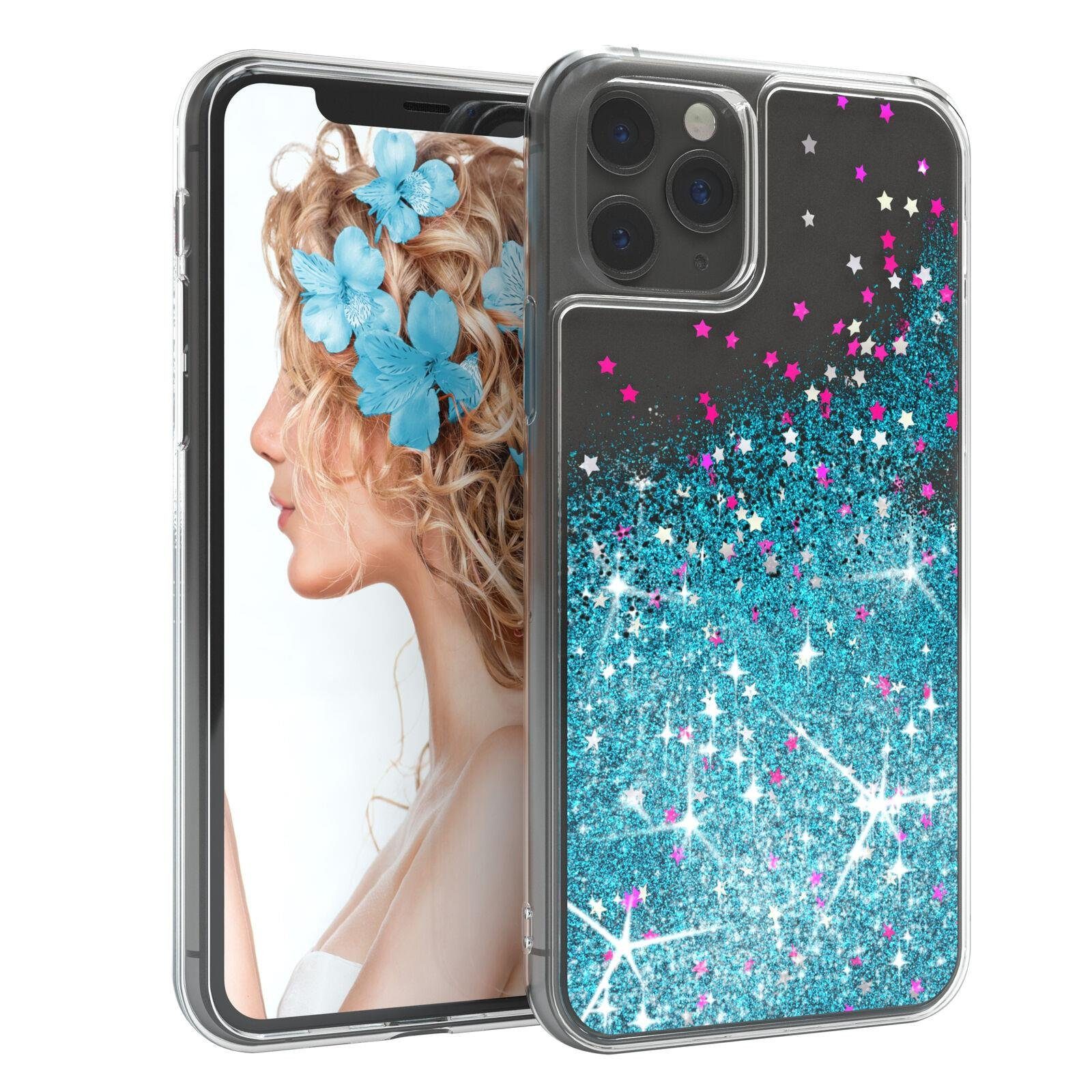 EAZY CASE Handyhülle Liquid Glittery Case für Apple iPhone 11 Pro 5,8 Zoll, Gloss Slimcover Girly Backcover Bling Phone Case kratzfeste Cover Blau