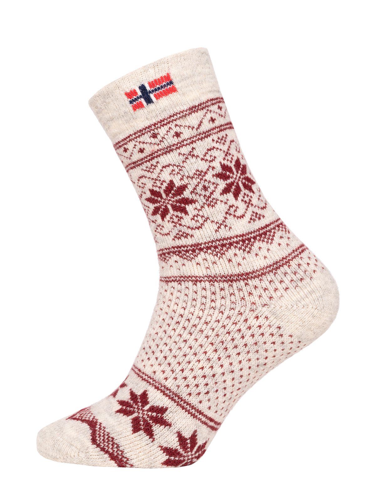 HomeOfSocks Norwegersocken Dicke Norwegischem Warm Nordic Kuschelsocken "Jacquard Hyggelig Hoher 80% Norwegen" Wollanteil Wollsocke Skandinavische Bordeaux Socken Design