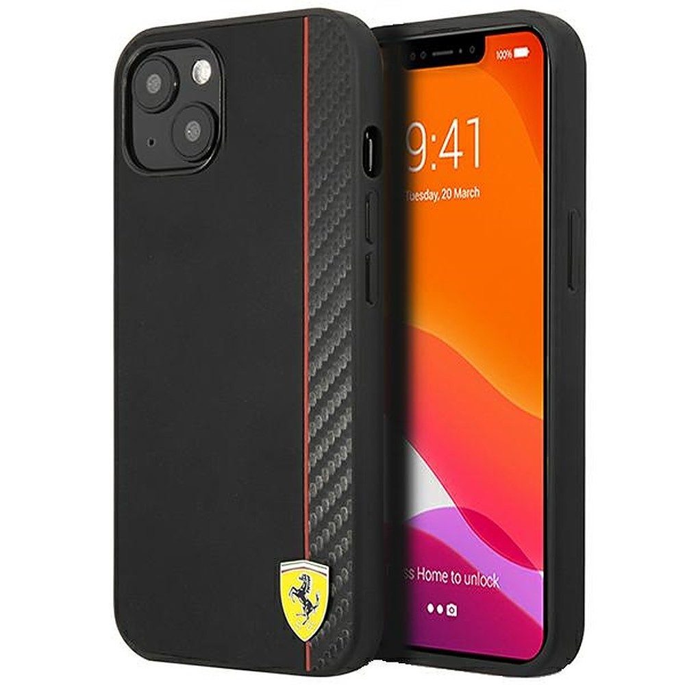 Ferrari Handyhülle Schutzcover Hardcase, Kunstleder, Carbon-Optik, roter Akzent, Ferrari-Logo