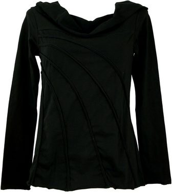 Guru-Shop Longsleeve Langarmshirt Boho-chic mit Schalkapuze - schwarz alternative Bekleidung