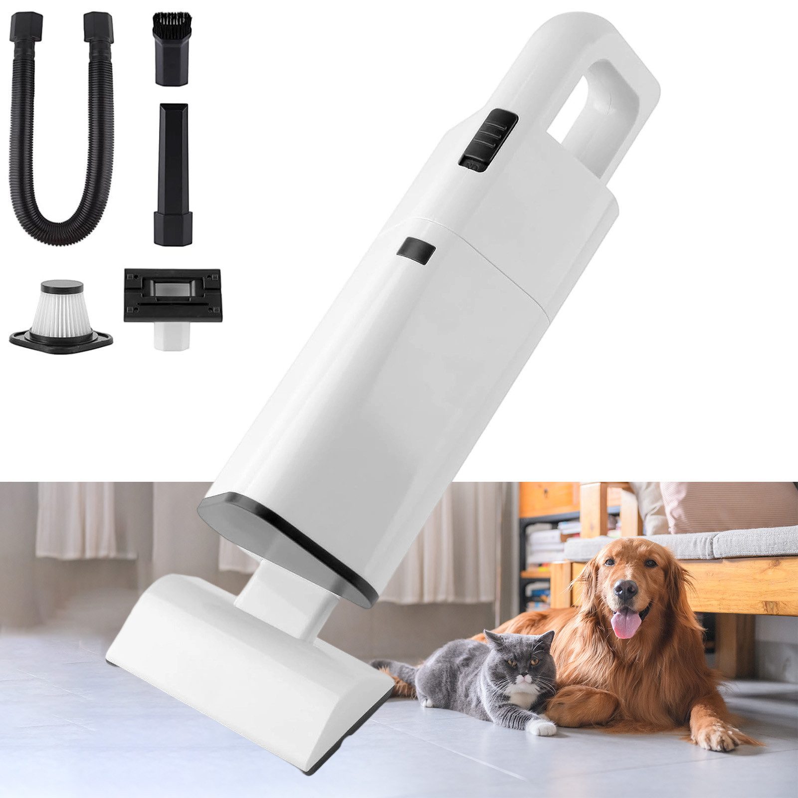 REDOM Akku-Handstaubsauger Leiser Staubsauger Autostaubsauger mit Bürstenaufsatz, 120 W, Beutellos, für Haustierhaare Sofa Auto Teppiche Polster usw.