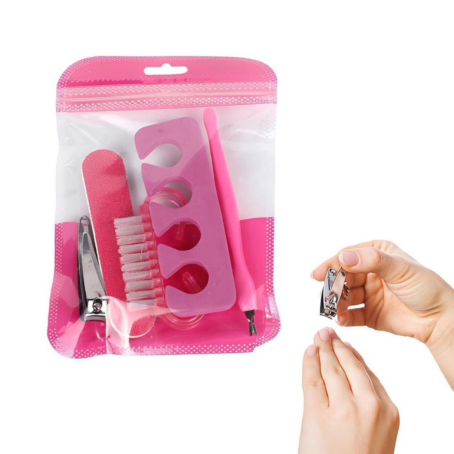 LuxusKollektion Hautpflege-Set Nagelpflege Set 6-teilig Fuchsienrot mit Tasche