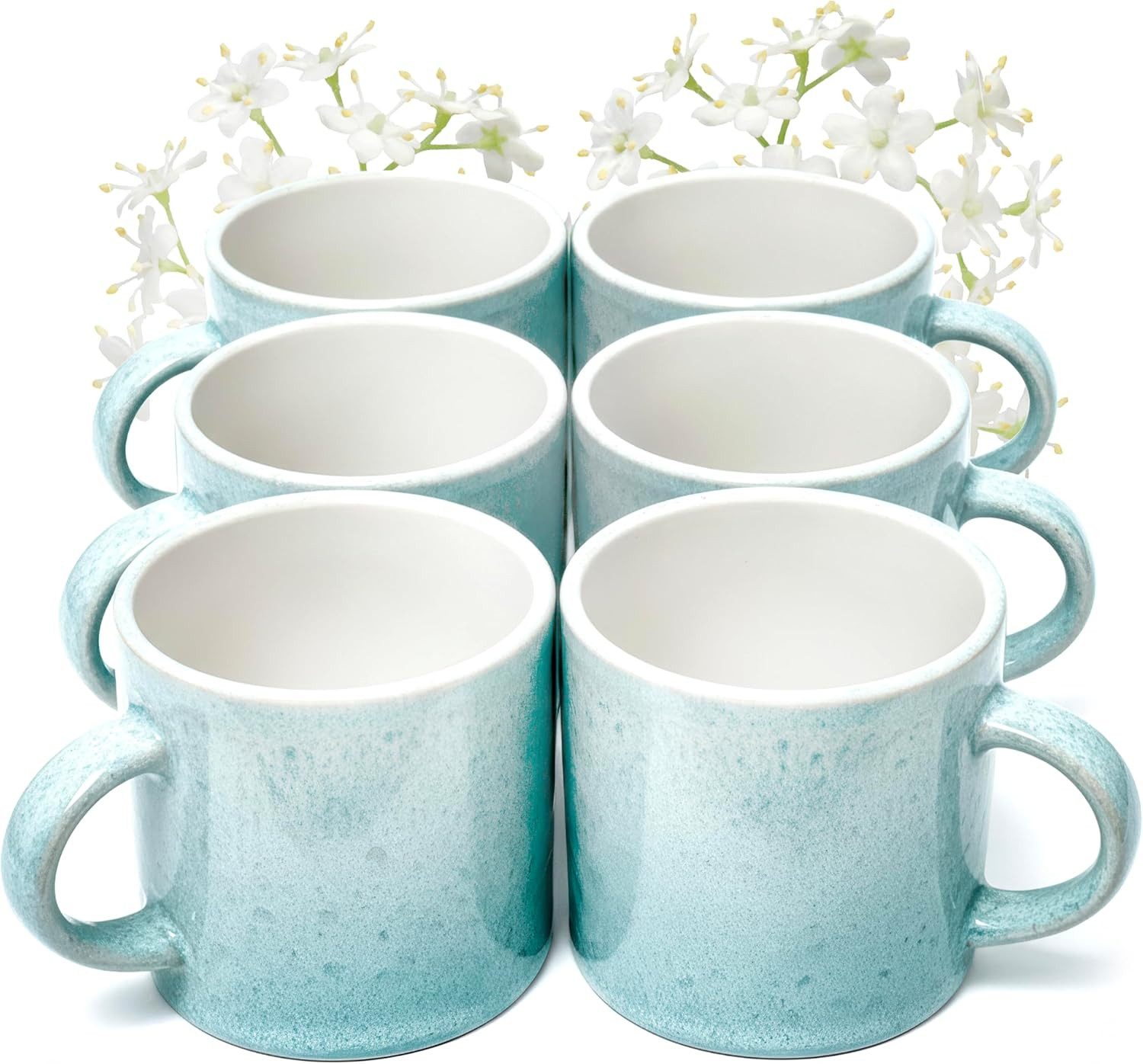 PURE LIVING INTERIOR DESIGN Geschirr-Set Ibiza Becher, 6er-Set, 350 ml, Türkis, Steingut (6-tlg), 6 Personen, Steingut