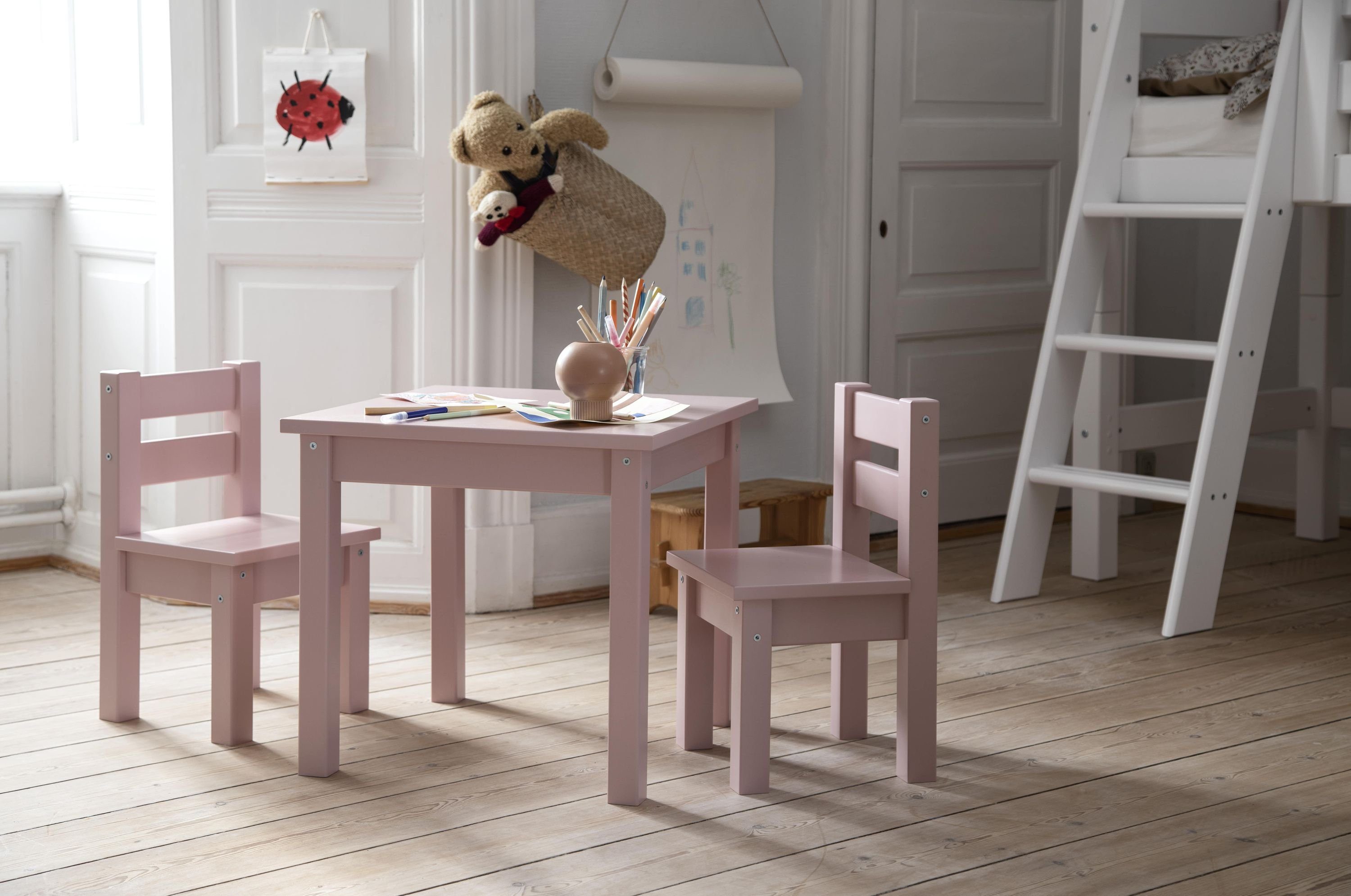 & Rosa 2 Kindersitzgruppe Stühlen Hoppekids Kiefer MDF Tisch massiv mit Mads